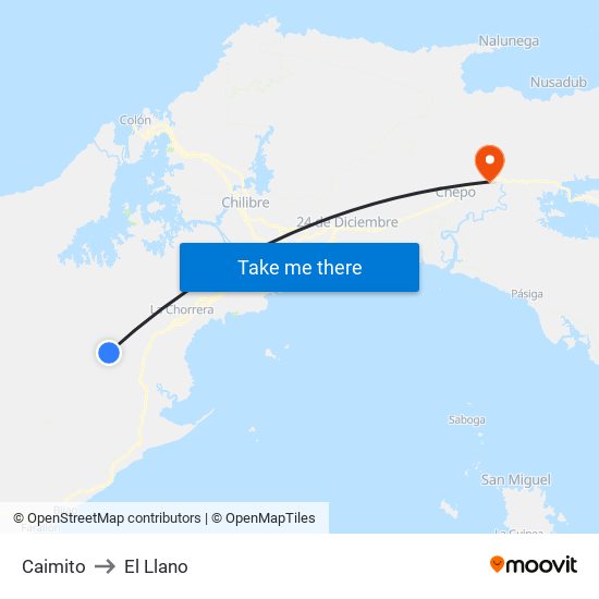 Caimito to El Llano map