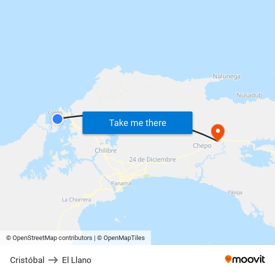Cristóbal to El Llano map
