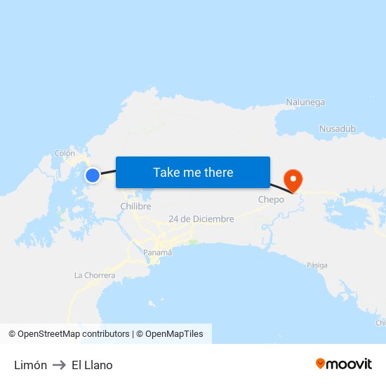 Limón to El Llano map