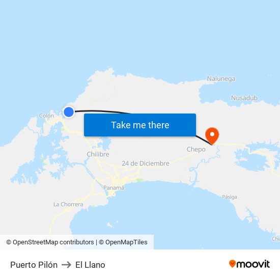 Puerto Pilón to El Llano map