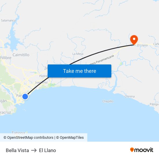 Bella Vista to El Llano map
