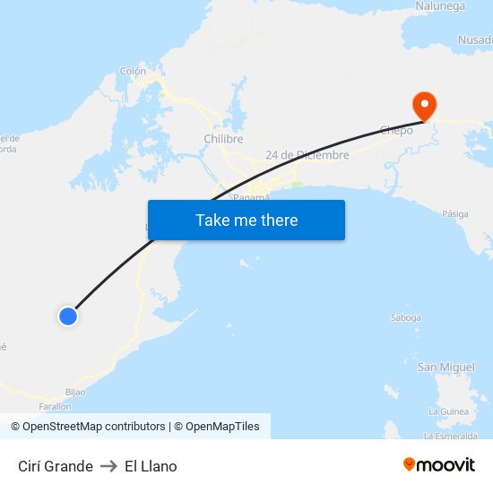 Cirí Grande to El Llano map