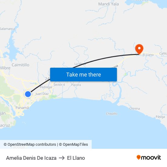 Amelia Denis De Icaza to El Llano map