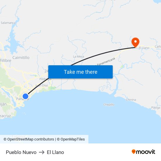 Pueblo Nuevo to El Llano map