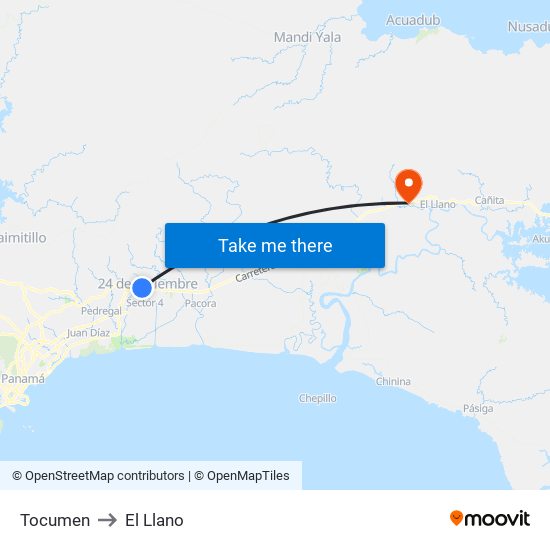 Tocumen to El Llano map