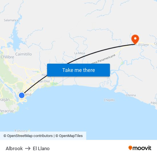 Albrook to El Llano map