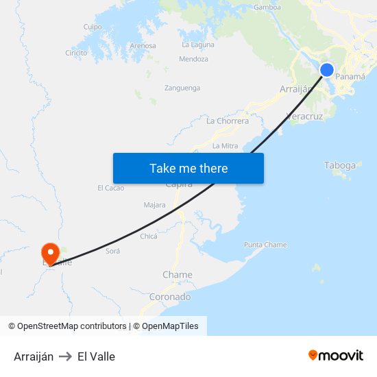 Arraiján to El Valle map