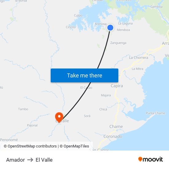 Amador to El Valle map