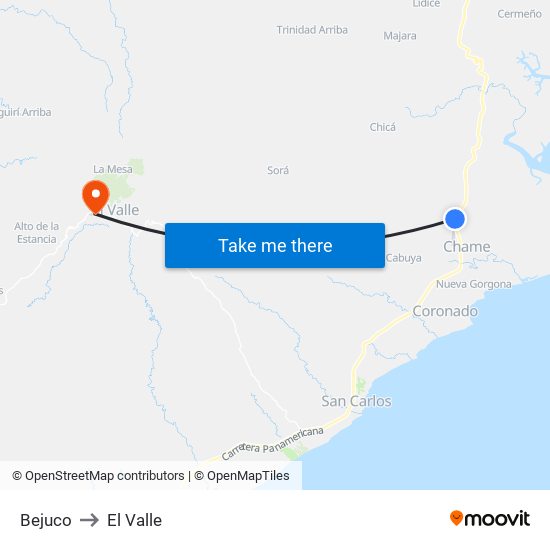 Bejuco to El Valle map