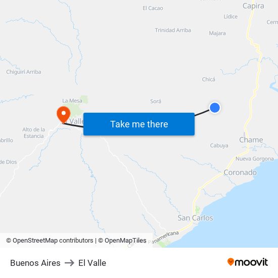 Buenos Aires to El Valle map