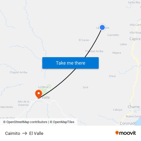 Caimito to El Valle map