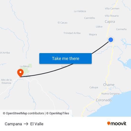 Campana to El Valle map