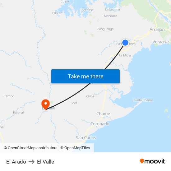 El Arado to El Valle map