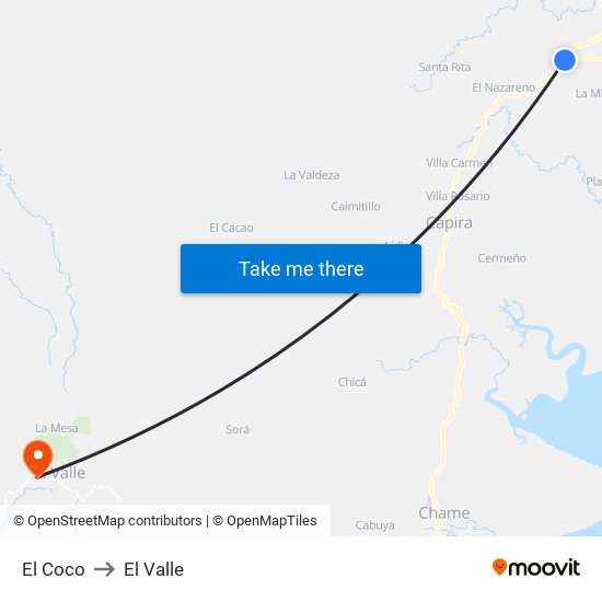 El Coco to El Valle map
