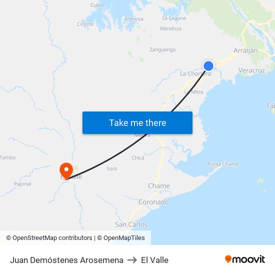 Juan Demóstenes Arosemena to El Valle map