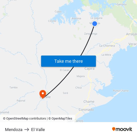 Mendoza to El Valle map