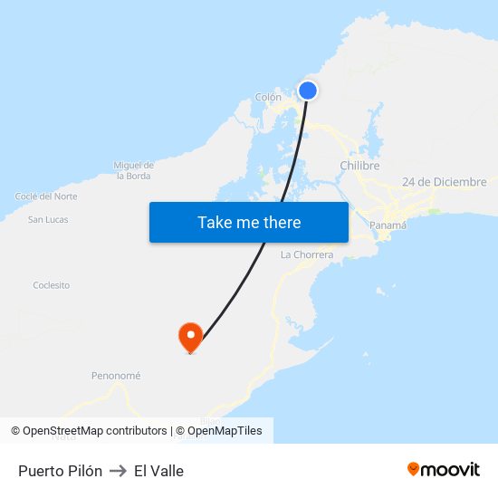 Puerto Pilón to El Valle map