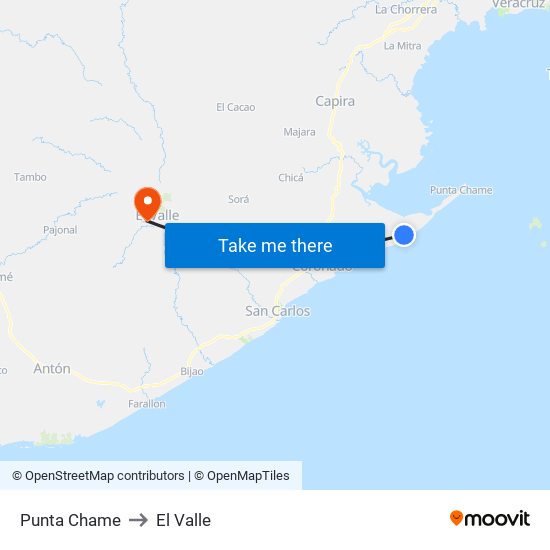 Punta Chame to El Valle map