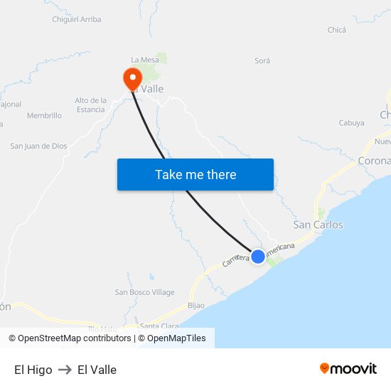 El Higo to El Valle map