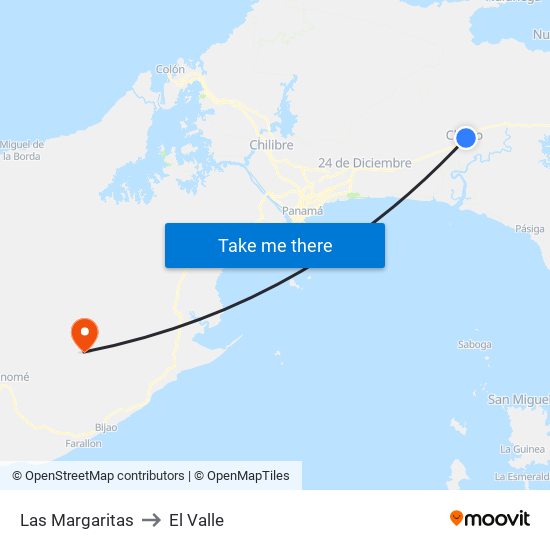 Las Margaritas to El Valle map