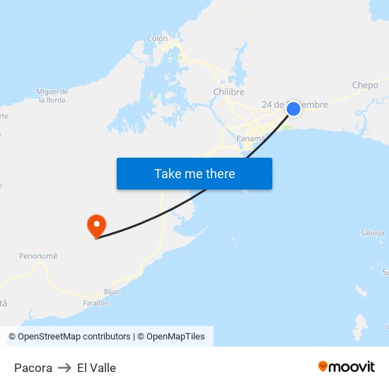 Pacora to El Valle map