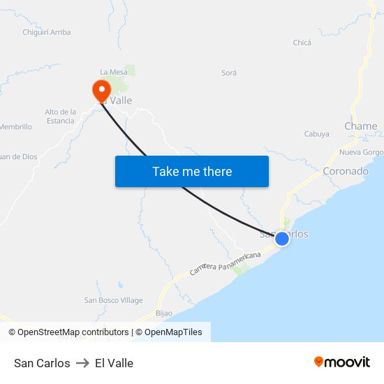 San Carlos to El Valle map