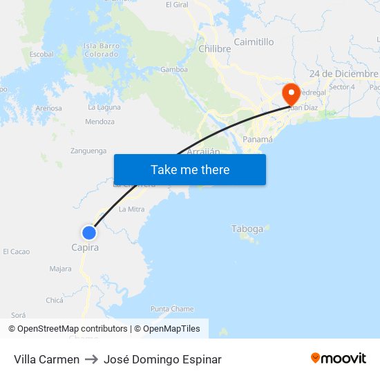 Villa Carmen to José Domingo Espinar map