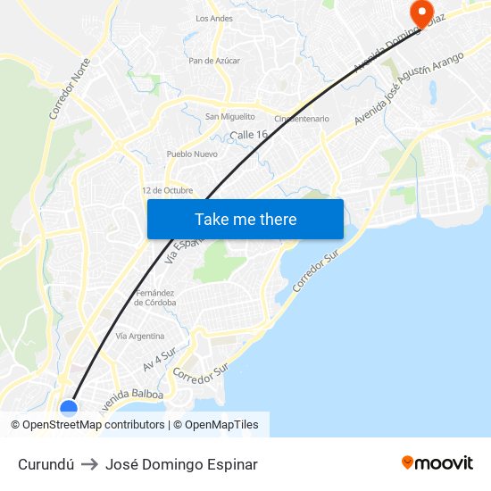 Curundú to José Domingo Espinar map