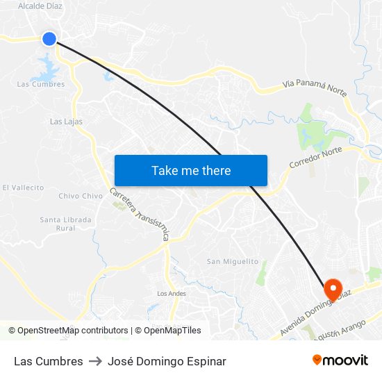 Las Cumbres to José Domingo Espinar map