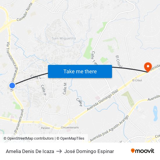 Amelia Denis De Icaza to José Domingo Espinar map