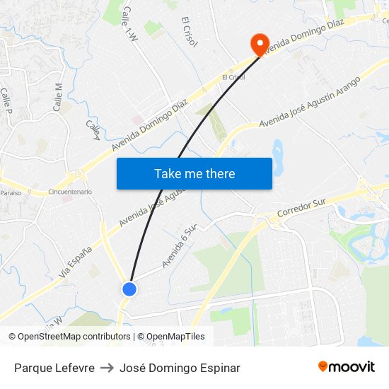 Parque Lefevre to José Domingo Espinar map