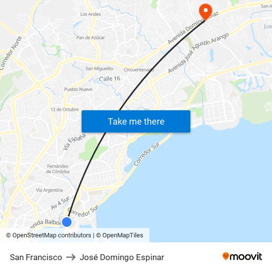 San Francisco to José Domingo Espinar map