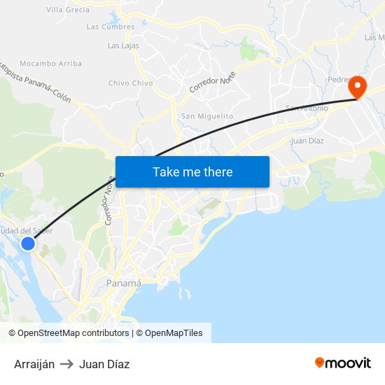 Arraiján to Juan Díaz map