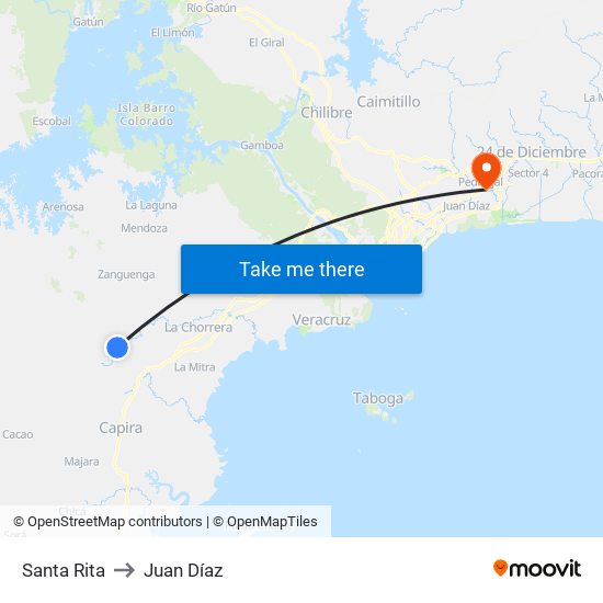 Santa Rita to Juan Díaz map