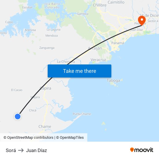 Sorá to Juan Díaz map