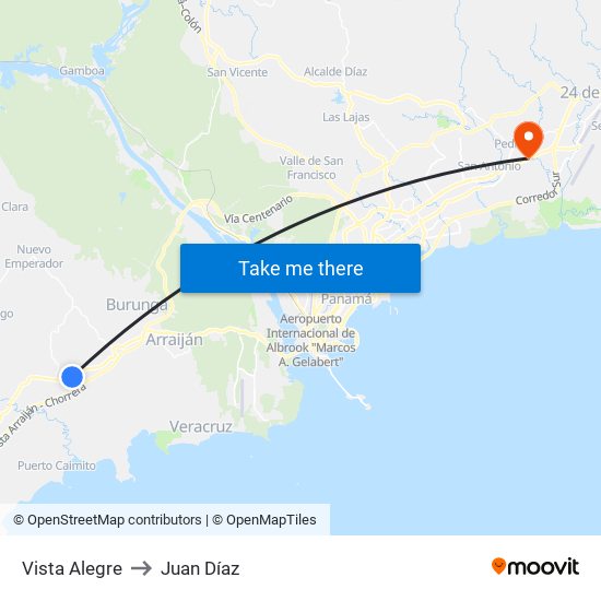 Vista Alegre to Juan Díaz map