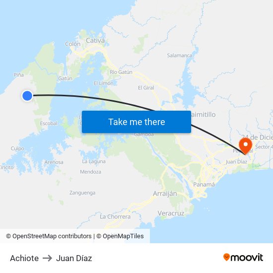 Achiote to Juan Díaz map