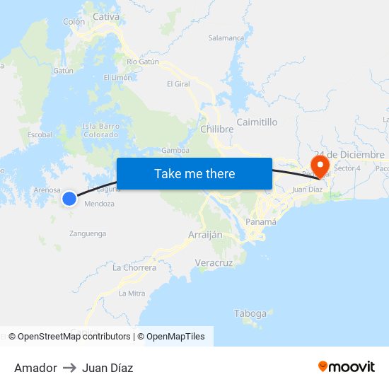 Amador to Juan Díaz map