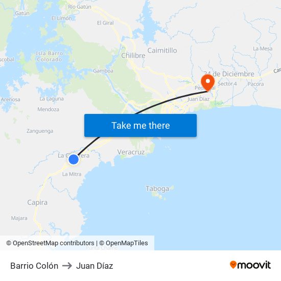 Barrio Colón to Juan Díaz map