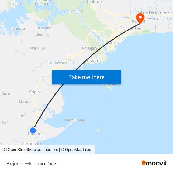 Bejuco to Juan Díaz map