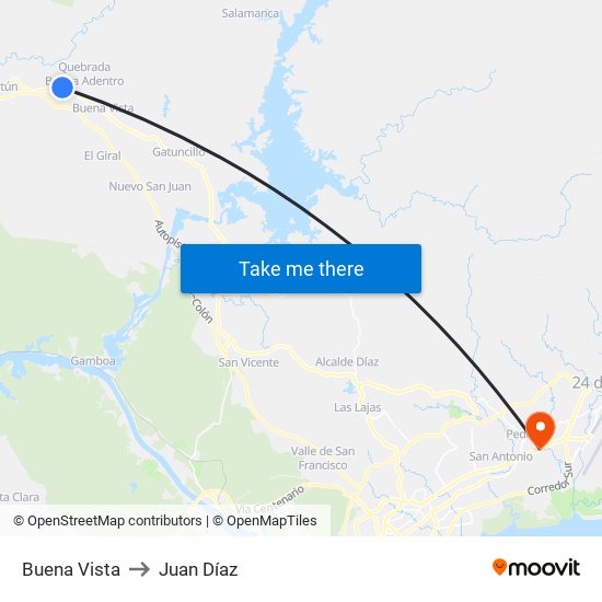 Buena Vista to Juan Díaz map