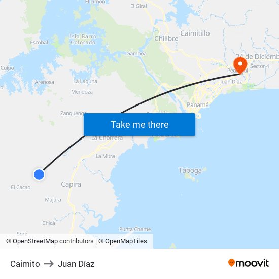 Caimito to Juan Díaz map