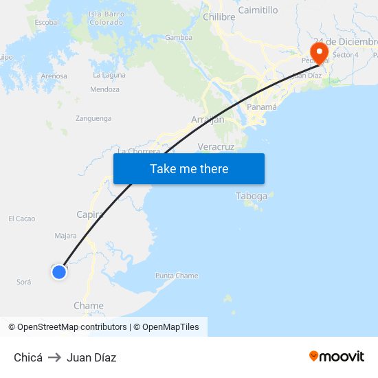 Chicá to Juan Díaz map