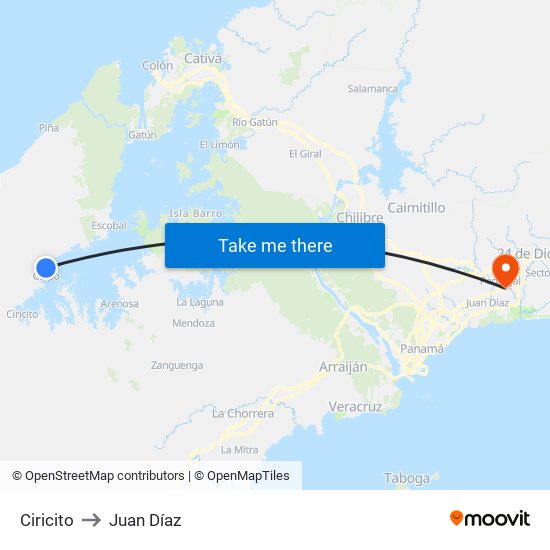 Ciricito to Juan Díaz map