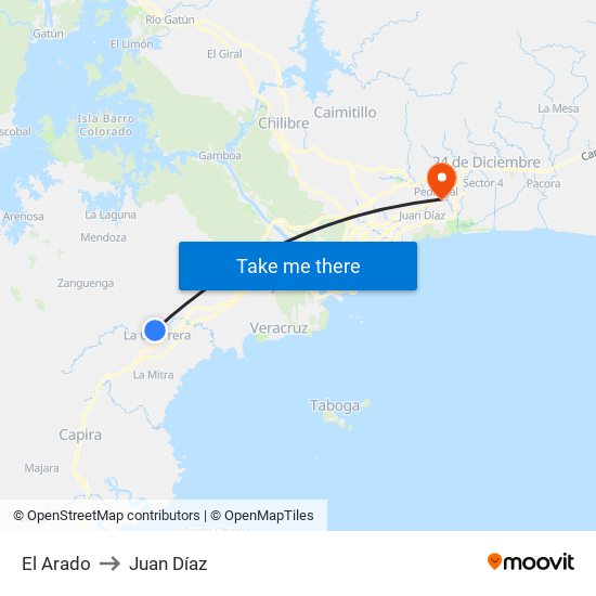 El Arado to Juan Díaz map
