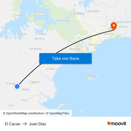 El Cacao to Juan Díaz map