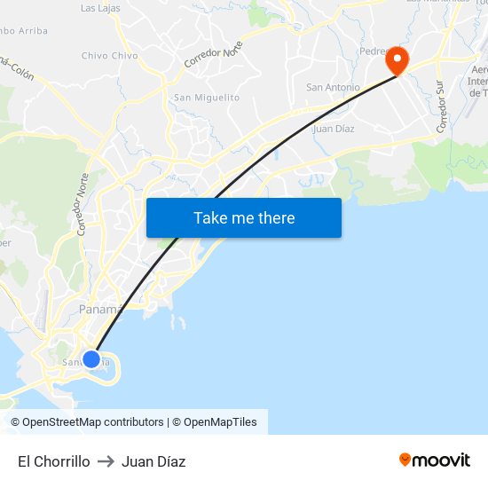 El Chorrillo to Juan Díaz map