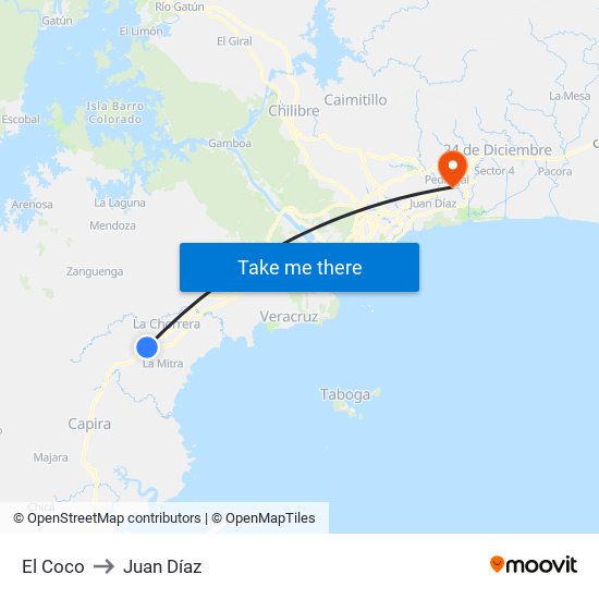 El Coco to Juan Díaz map