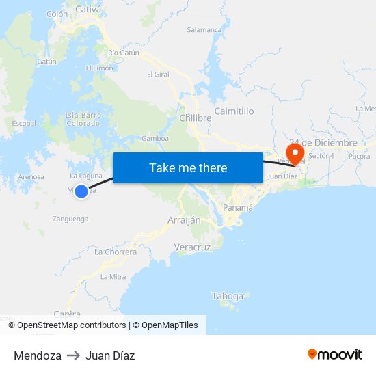 Mendoza to Juan Díaz map