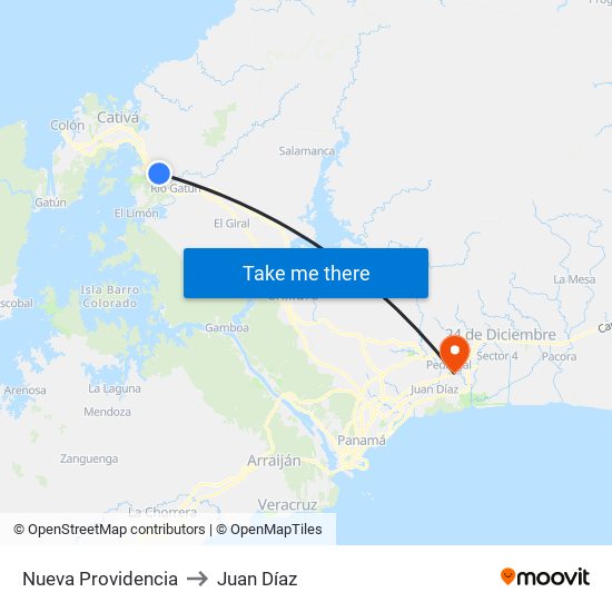 Nueva Providencia to Juan Díaz map